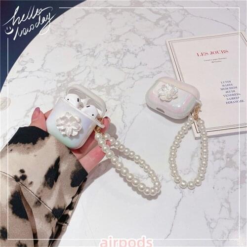 3D flower soft Headphone Earphone case for apple airpods pro 3 Wireless Headset cover Pearl Shell Keychain for air pods 2 cases