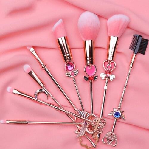Fancy 8Pcs Cardcaptor Sakura Makeup Brushes Set Eyeshadow Brush Soft Pink Hair Beauty Gift Metallic Cosmetic Brush Tools