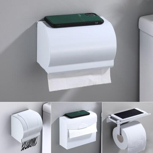 Wall Mounted White Toilet Paper Holder Tissue Paper Holder Roll Holder With Phone Storage Shelf Bathroom Accessories