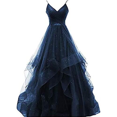 New Sexy Long Spaghetti Strap Evening Dress Fashion V-neck Host Dress Bling Shining Banquet Prom Evening Gown Vestido De Noche