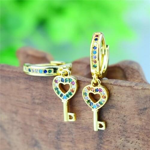 New Fashion Cubic Zircon Lock and Key Earrings Clssic Gold and Silver Cololr Love Hoop Earrings for Women Wedding Jewelry 2020