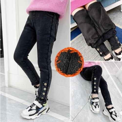 Autumn Winter Girls Pants Baby Long Style Cotton Jeans Thicken Kids Denim Trousers Girls Warm Velvet Trousers Children Jeans