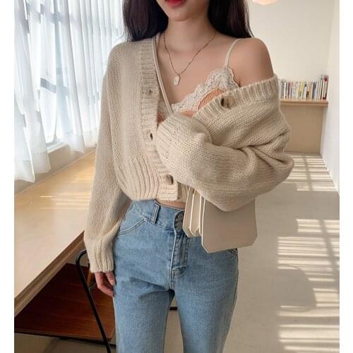 Autumn And Winter 2020 New Temperament Short Top Womens Knitting Cardigan Loose Wear Womens Sweater Em