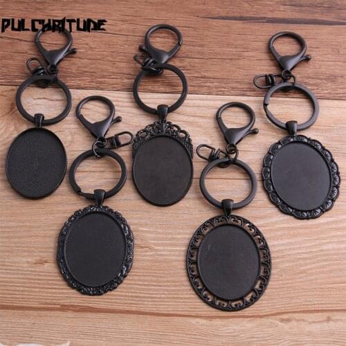 1pcs 30*40mm Oval Black Cabochon Settings Metal Keyring Accessories Diy Blank Zinc Alloy Base Trays For Key Chain