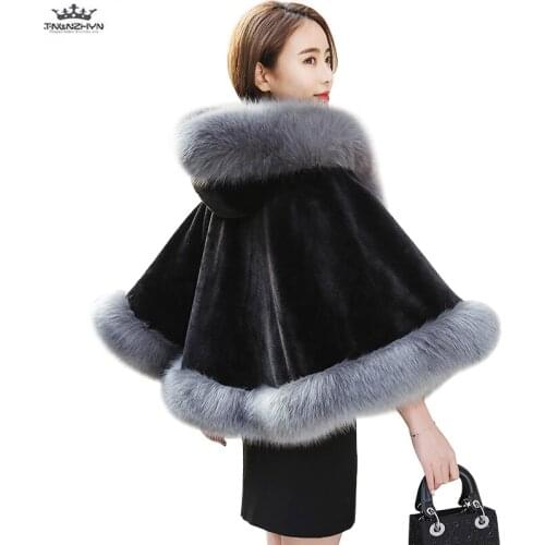 Faux Fur Coat Female 2019 New Autumn Winter Mink Fur Shawl Cloak Coat Slim Plus size Hooded High-end Women Short Faux Fur Coats