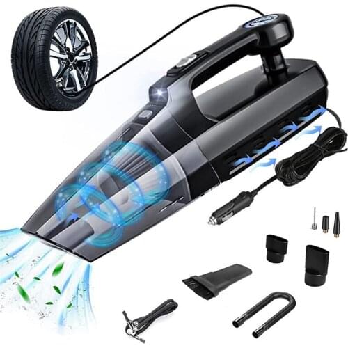 4 in 1 Car Vacuum Cleaner Tire Inflator 6000PA High Power Suction Wet/Dry Portable Vacuum Cleaner
