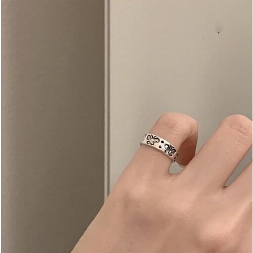 Simple Small Sweet Butterfly Animal Handmade Adjustable Thai Silver Color Rings For Women Trendy Cute Jewelry Gifts SR2279