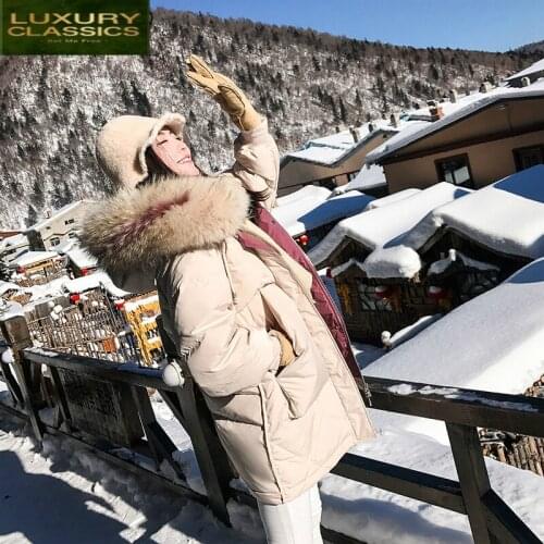 Down Coats Real Womens Fur Hat Winter 90% Duck Down Jacket Long Down Parka Coat Female Clothes Doudoune Femme LWL1344