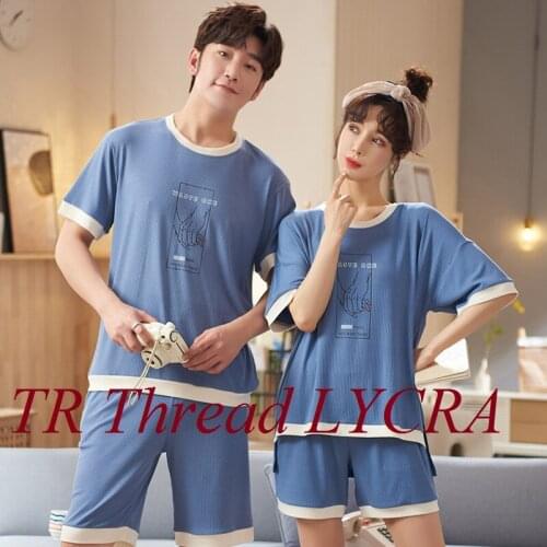 Pullover Short Sleeve Shorts Pants Pajama Couple short sleeve shorts Lover Sleepwear Cozy Nightwear Pyjamas TR Thread LYCRA NLZM