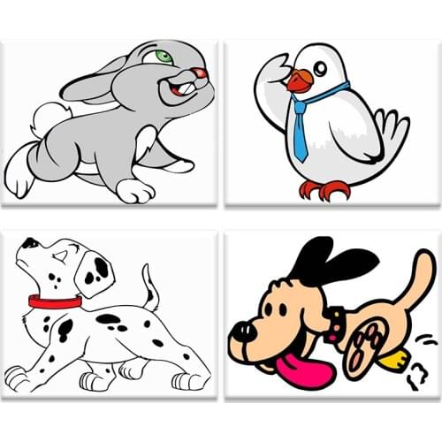 GATYZTORY Frame Painting By Numbers Kits For Kids Beginner Rabbit Dog Cartoon Paints Diy HandPainted Drawing Kits Bedroom Decor