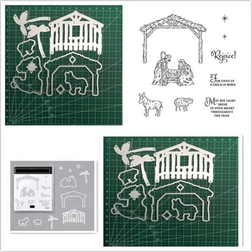 Christmas PEACEFUL Metal Cutting Dies and Stamps for Stencils Scrapbooking Embossing DIY Paper Cards Album Clear Stamps and Dies