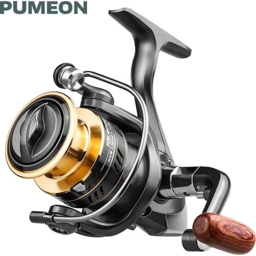 PUMEON Fishing Reel Max Drag 8KG 5.2:1 High Speed Spinning Reel Lightweight Metal Spool 1000-7000 Series Wheels Wooden Handshake