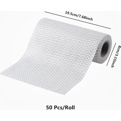 50 Pcs/Roll Disposable Kitchen Microfiber Cleaning Cloth Household Striped No-oil SuperAbsorbent Dishwashing Wiping Scouring Pad