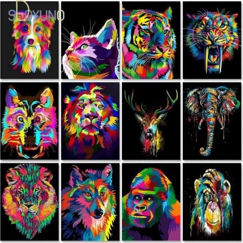 SDOYUNO Paint By Number Animal Kits Colorful Tiger Handmade Drawing Paints For Adults Picture Coloring By Number Decor Arts Uniq