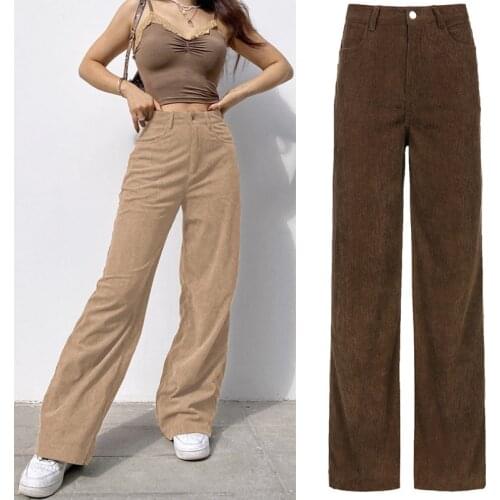 Corduroy Baggy Pants Women Harajuku Y2K 90s Girs Straight Wide Leg Pants Spring Autumn High Waist Slim Casual Trouser Femme