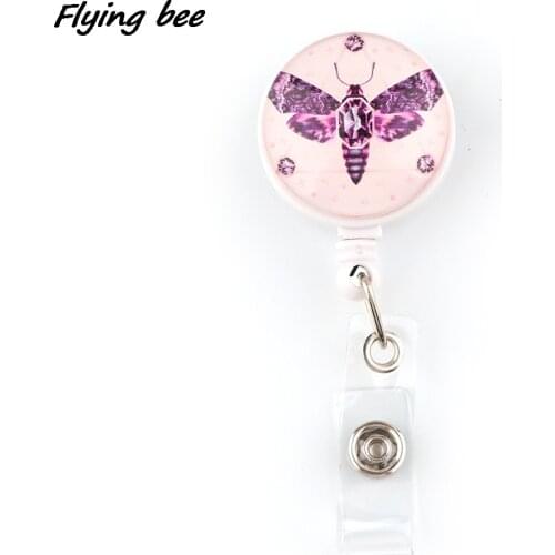 X2054 1pcs Animal Insect Purple Moth Retractable Badge Reel Clip Student Friends Exquisite IC Card Badge Holder Jewelry