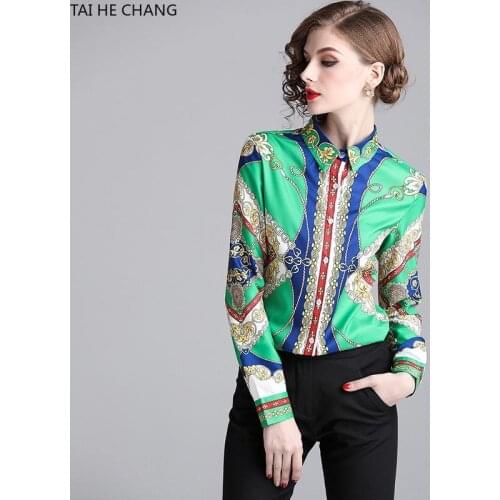 2019 New Fashion High Quality Women Clothing Tops Blouses & Shirts Casual Print Long Sleeve Vintage Slim Shirt