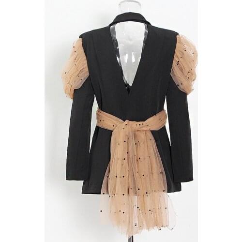 Women Blazer Spring And Autumn Coat Work Temperament Design New Mesh Splicing Black Leisure Suit Top