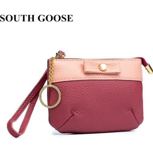 Genuine Leather Coin Purse for Women Mini Change Purses Ladies Fashion Wrist Strap Clutch Bag Small Zipper Pouch With Key Ring
