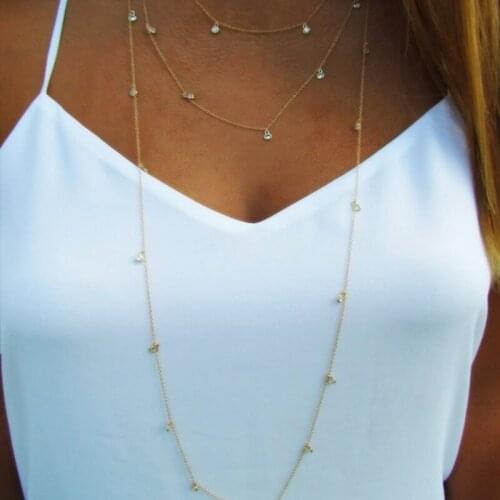 HebeDeer Multilayer Long Necklace Chain Women Simple Crystal Necklaces Jewelry Lady Silver Color TRENDY Trendy Collares