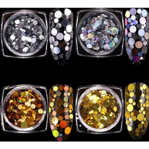 1box 4 Colors Mermaid Flake Nail Art Decorations Gold Silver Laser Round Glitter Sparkle Sequins Metallic Decor For Manicure#1-4