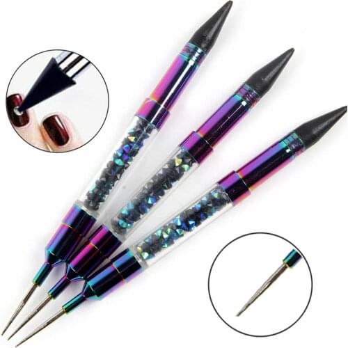 1PCS Rainbow Dual-Ended Nail Dotting Pen Crystal Beads Handle Rhinestone Studs Picker Wax Pencil Manicure Nail Art Tools