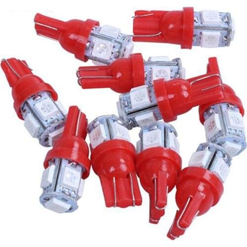 10Pcs RED T10 LED Car Light Bulbs Turn Signal Light T10 W5W 5 SMD 5050