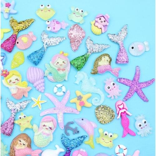 20/30/50Pcs Color Ocean Marine Mermaid Series Flatback Planar Resin Accessories DIY Crafts Supplies Phone Shell Decor Material