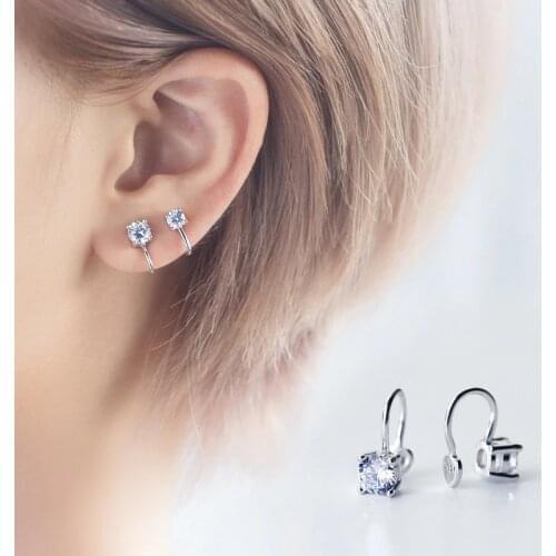 2019 New Arrival Fashion 925 Sterling Silver Heart Earrings For Women 4 Color Cubic Zirconia Luxury Clip Earrings For Women Gift