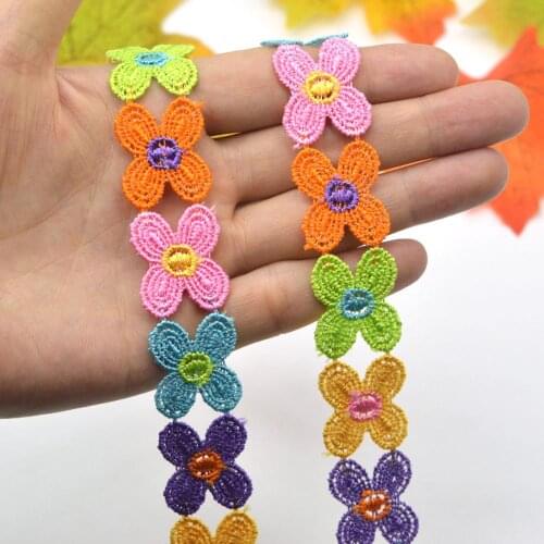 3Yards Colorful Embroidered Flowers Clover Motif Guipure Water Soluble Lace Trims DIY Bags Hats Clothes Applique Sewing Supplies