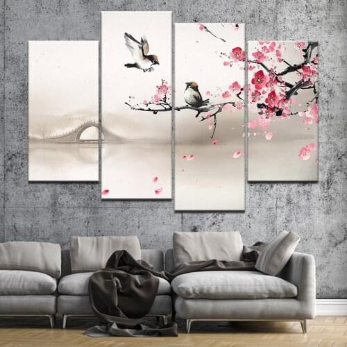 4 Pieces Plum Blossom Chinese Style Classical Pictures Poster Wall Art Home Decor Canvas HD Print Paintings House Decoration