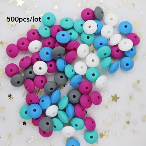 500Pcs Pearl Silicone Lentil Beads 12mm Perle Silicone Dentition DIY Food Grade Silicone Abacus Beads Baby Teething Necklace Toy