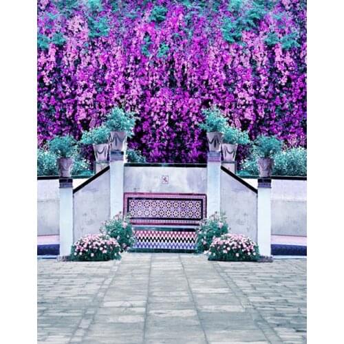 5x7ft Stone Floor Purple Flowers Photography Backdrops Photo Props Studio Background