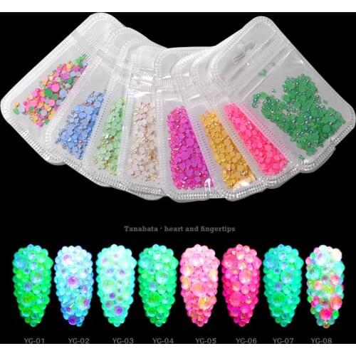 8packs Mixed SS6-SS20 Luminous Crystal Nail Art Rhinestones Decorations Fluorescent Glow In The Dark Glitter Diamonds Glass Gems