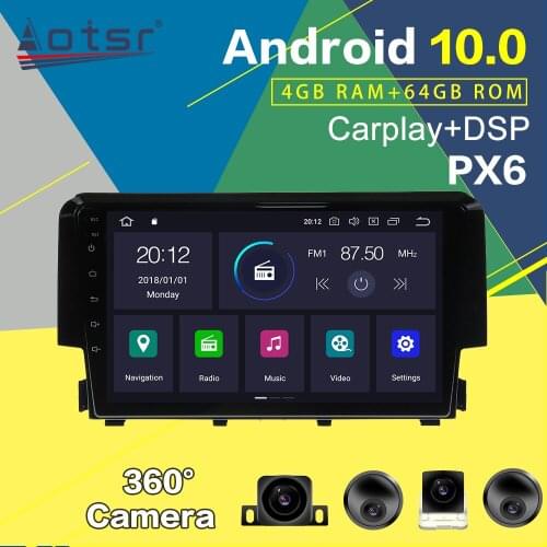 Car GPS Navigation For Honda Civic 2016+ Android Radio Multimedia DVD Player 64GB PX6 Auto Stereo Head Unit Audio Video Screen
