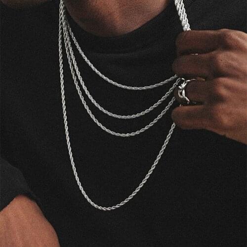 Gold Color Twisted Rope Chain Necklaces For Men Hip Hop Rapper 3MM Stainless Steel Chain Choker Minimalist Necklace Jewelry C022