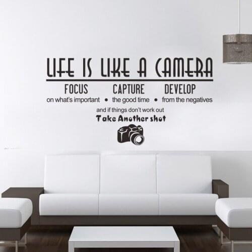 Quote Life Is Like A Camera Wall Stickers Photography Style Wall Vinyl Decal Photo Studio Decoration Window Poster Art AF087