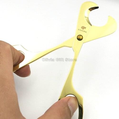 COHIBA High Quality Golden Stainless Steel Metal Cigar Cigarette Cutter Scissor Cigar Blade Tobacco Smoking Tool Accessories