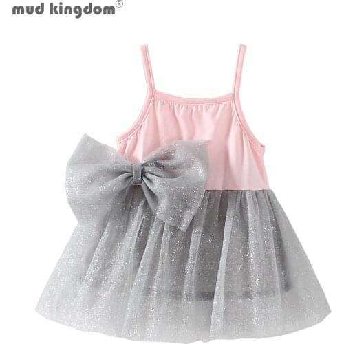 Mudkingdom Baby Girl Dress Bow Sleeveless Spaghetti Chiffon Tutu Princess Dress Cute Sweet Baby Girls