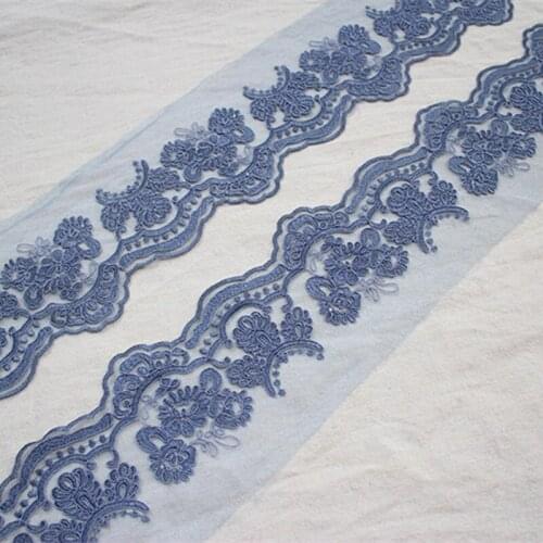 11Meters Exquisite Vintage Flower Blue Lace Trim Embroidered Mesh Applique Patch for Scarpbooking, DIY Handmade Trim Laces