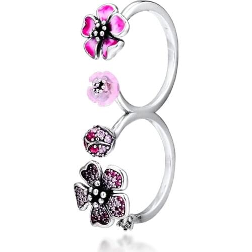 Peach Blossom Flowers Ring Authentic 925 Sterling silver Jewelry Rings For Woman European Style Silver Rings For Jewelry Making