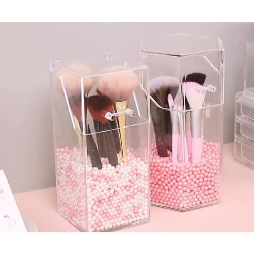 Make Up Storage Box Organizer Acrylic Clear Pearl Multi-style Dust-proof with Cover Cosmetic Tool Holder Makeup Brush Organizer