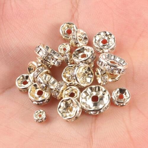 50pcs 9K Gold Color Rhinestone Metal Rondelles Crystal Loose Spacer Beads for Jewelry Making DIY Bracelet Accessories 4/6/8/10mm