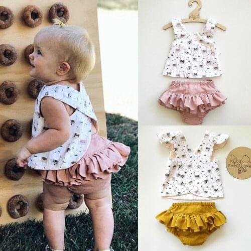 Cute Newborn Baby Girl Summer Outfits Alpaca Top Vest Ruffles Shorts 2PCS Set Sunsuit 0-3Y