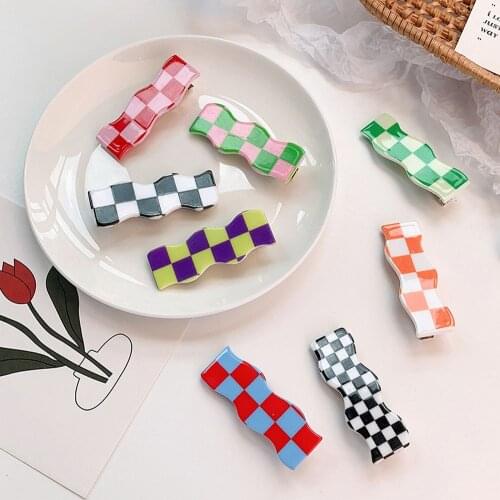 Sweet Fashion Mini Plaid Hair Claw Creative Grid Design Acrylic Hair Accessories Crab Clamps Geometric Wave Hairpins