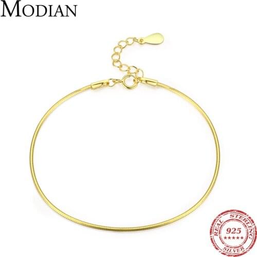 Modian Solid 925 Sterling Silver Simple Charm Snake Chain Bracelet Trendy Gold Color Bracelets For Women Party Fine Jewelry Gift