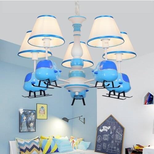 Cartoon creation blue helicopter chandelier boy bedroom childrens room light American modern simple LED resin chandelier