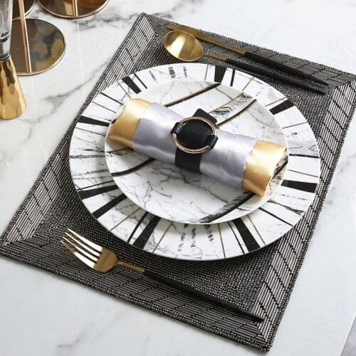 European Ceramic Plate Set Marble Texture Western Steak Salad Dining Table Main Course Stripe Dinner Set Plates and Dishes