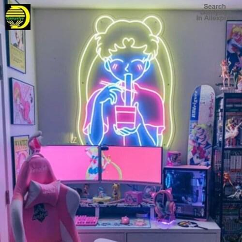 Neon Sign For Beauty Girl Drink Party Home display light Impact Attract light Mercury Lamps Flexible Neon Glass Display Japanese