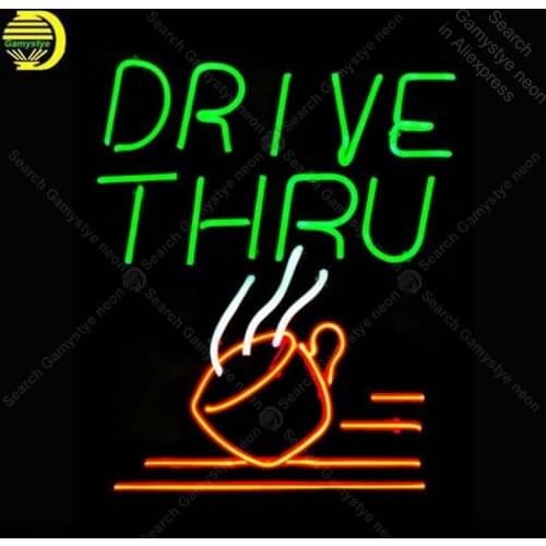 Neon Sign for Drive thru cup Neon Bulb sign handcraft gifts hotel neon signboard wall lights anuncio luminos with metal frame